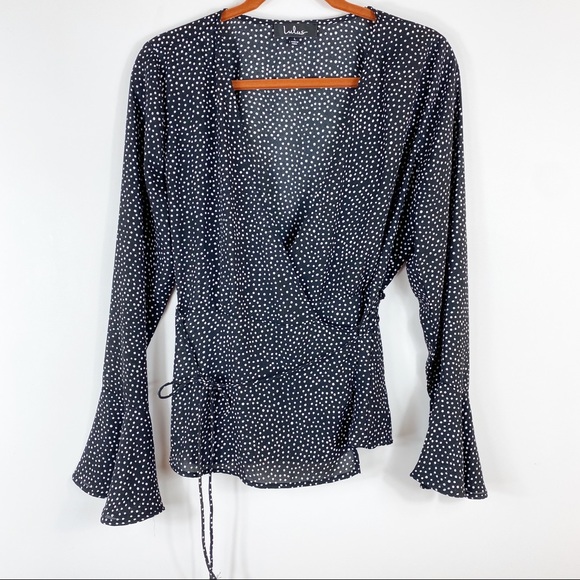 Lulus Love is Enough Black Polka Dot Wrap Top Sz L - Picture 6 of 13